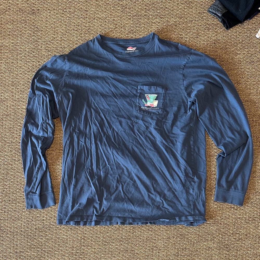 Vineyard Vines Navy Long Sleeve Tee with Pocket